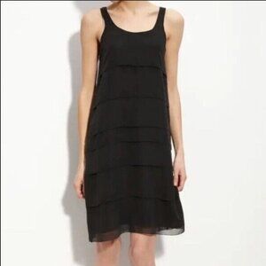 Eileen Fisher 100% Silk Dress Sheer Georgette Tiered Layered Shift Black